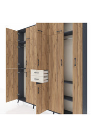 Arges Dolap 10 Raflı 2 Çekmeceli 3 Askılı 220x30x243 Antrasit-Çam/Aytaşı