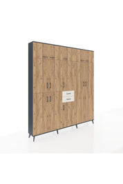 Arges Dolap 10 Raflı 2 Çekmeceli 3 Askılı 220x30x243 Antrasit-Çam/Aytaşı