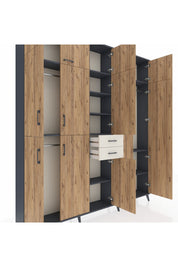 Arges Dolap 10 Raflı 2 Çekmeceli 3 Askılı 220x30x243 Antrasit-Çam/Aytaşı