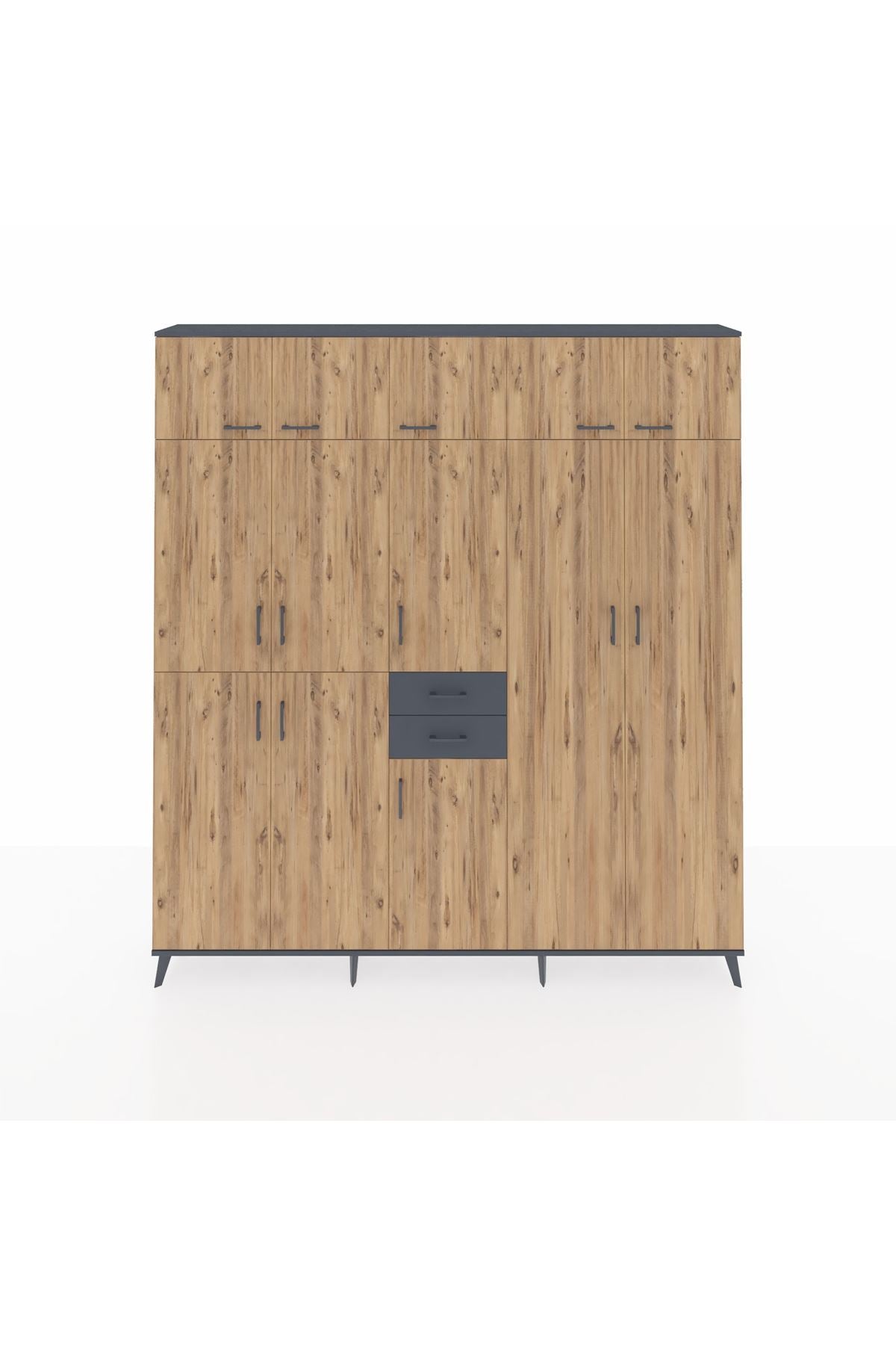 Arges Dolap 10 Raflı 2 Çekmeceli 3 Askılı 220x30x243 Antrasit-Çam/Antrasit