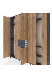 Arges Dolap 10 Raflı 2 Çekmeceli 3 Askılı 220x30x243 Antrasit-Çam/Antrasit