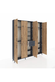 Arges Dolap 10 Raflı 2 Çekmeceli 3 Askılı 220x30x243 Antrasit-Çam/Antrasit