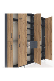 Arges Dolap 10 Raflı 2 Çekmeceli 3 Askılı 220x30x243 Antrasit-Çam/Antrasit