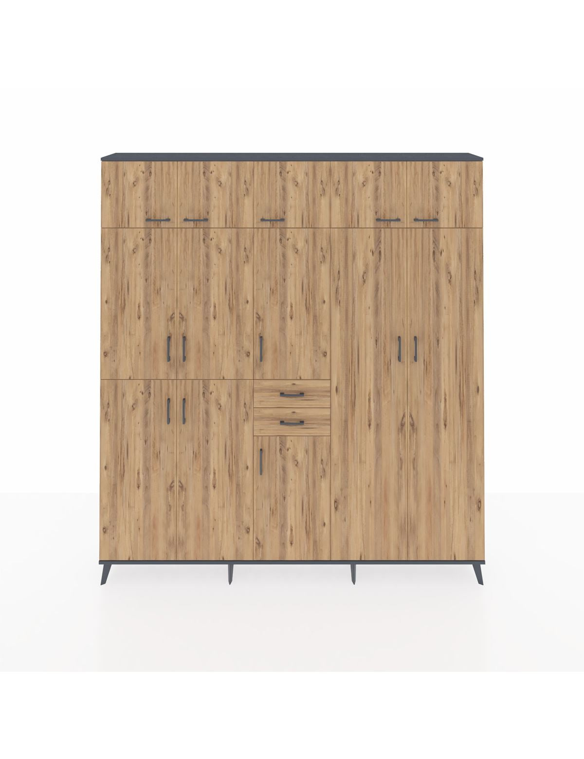 Arges Gardrop 10 Raflı 2 Çekmeceli 3 Askılı 220x30x243 Antrasit-Çam