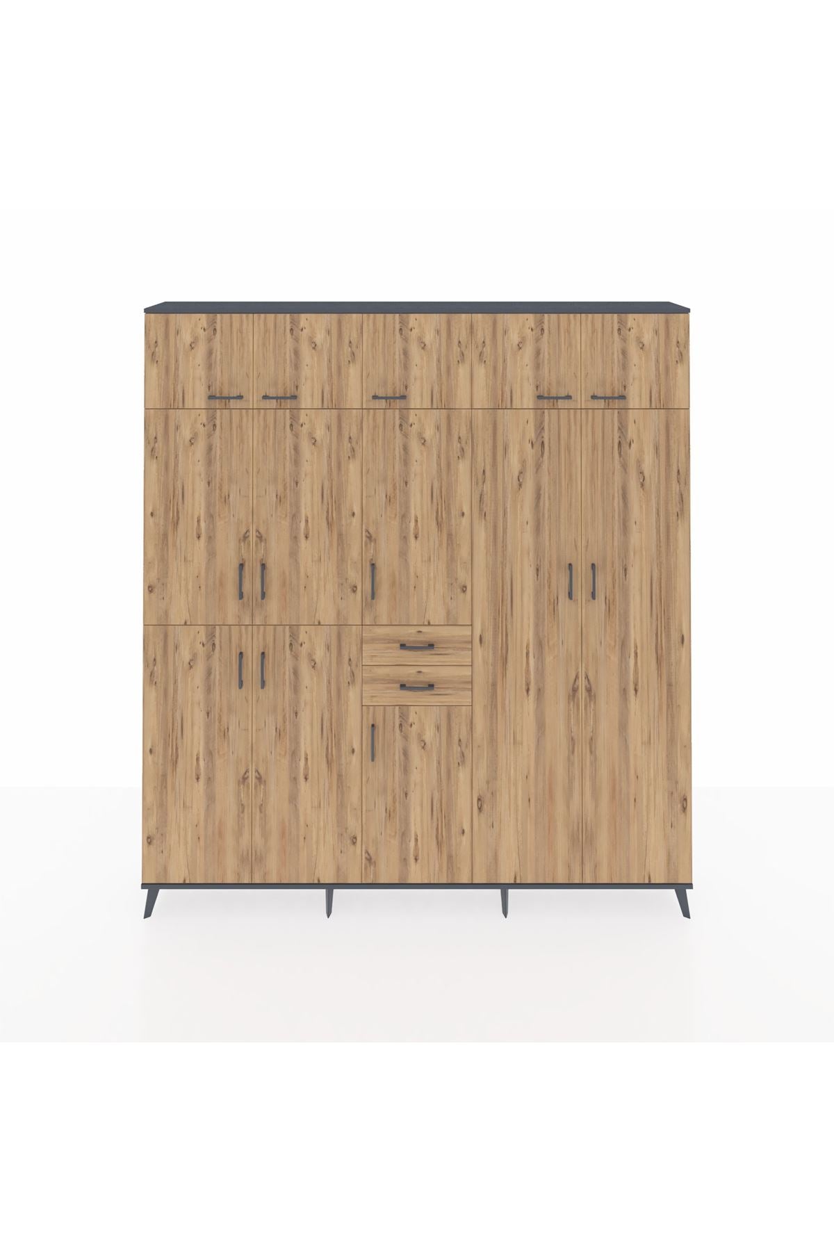 Arges Gardrop 10 Raflı 2 Çekmeceli 3 Askılı 220x30x243 Antrasit-Çam