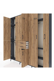 Arges Gardrop 10 Raflı 2 Çekmeceli 3 Askılı 220x30x243 Antrasit-Çam