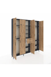 Arges Gardrop 10 Raflı 2 Çekmeceli 3 Askılı 220x30x243 Antrasit-Çam