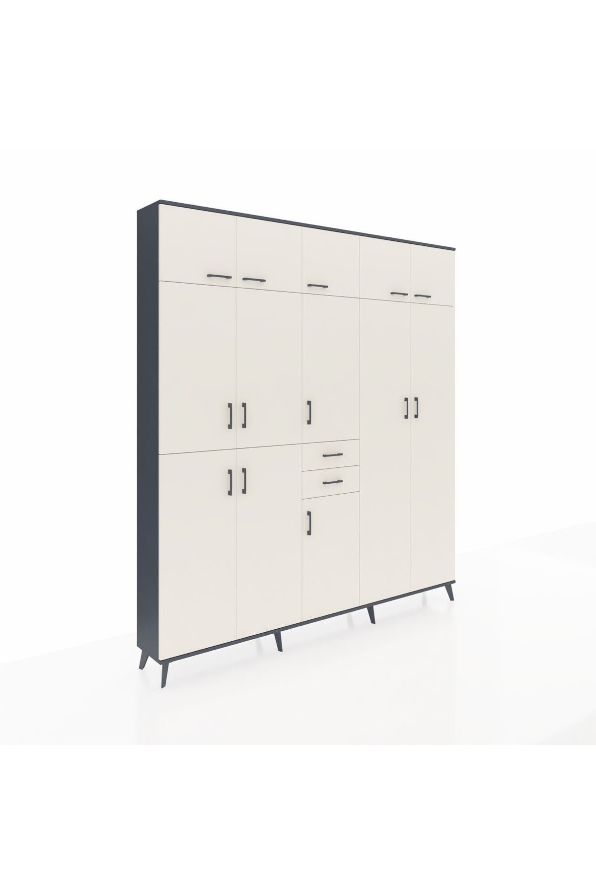 Arges Gardrop 10 Raflı 2 Çekmeceli 3 Askılı 220x30x243 Antrasit-Aytaşı