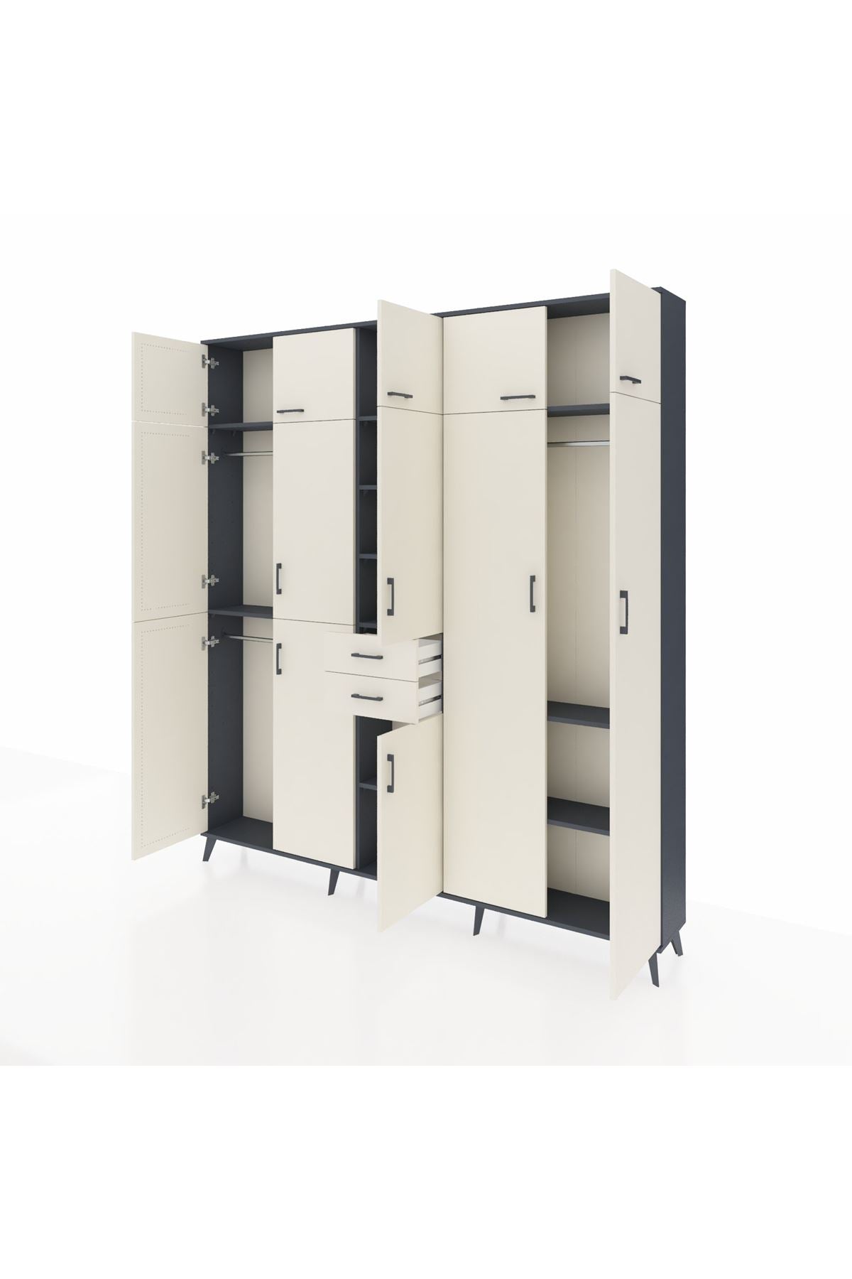 Arges Gardrop 10 Raflı 2 Çekmeceli 3 Askılı 220x30x243 Antrasit-Aytaşı