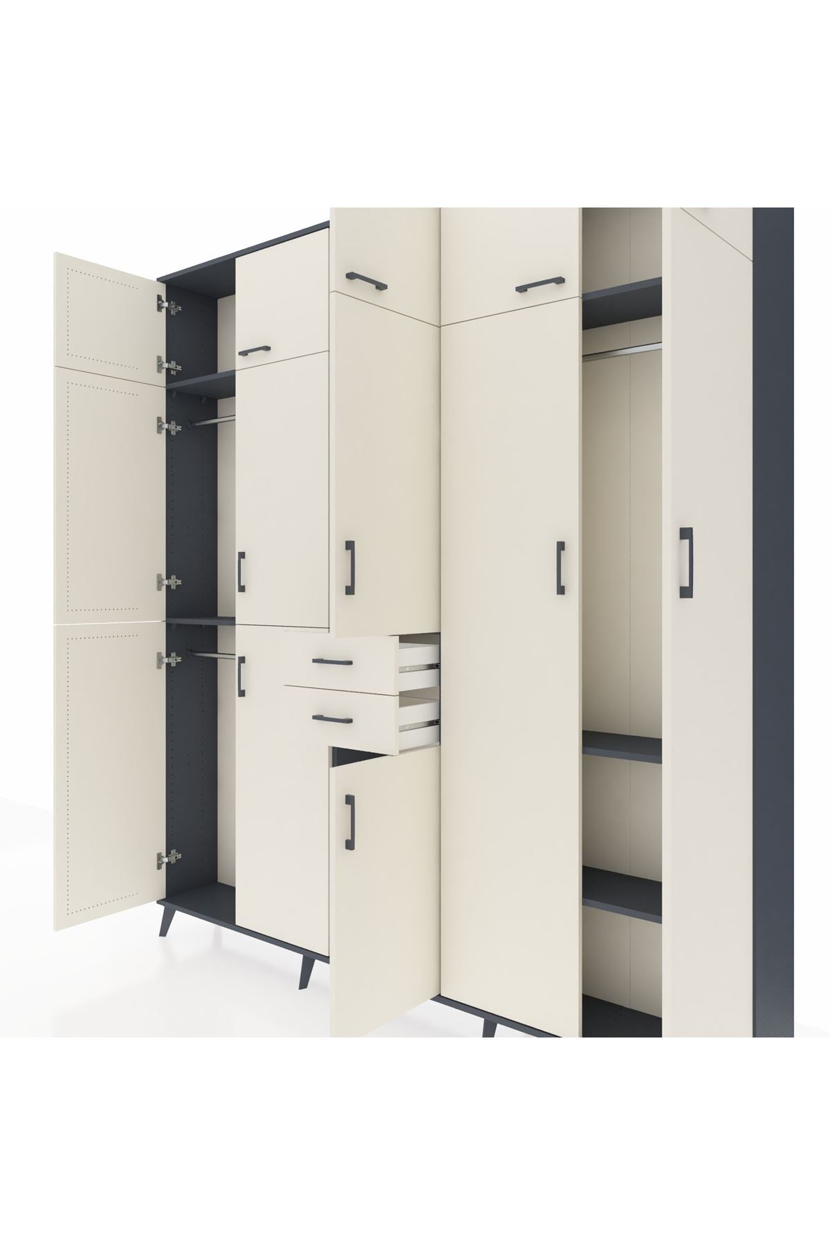 Arges Gardrop 10 Raflı 2 Çekmeceli 3 Askılı 220x30x243 Antrasit-Aytaşı