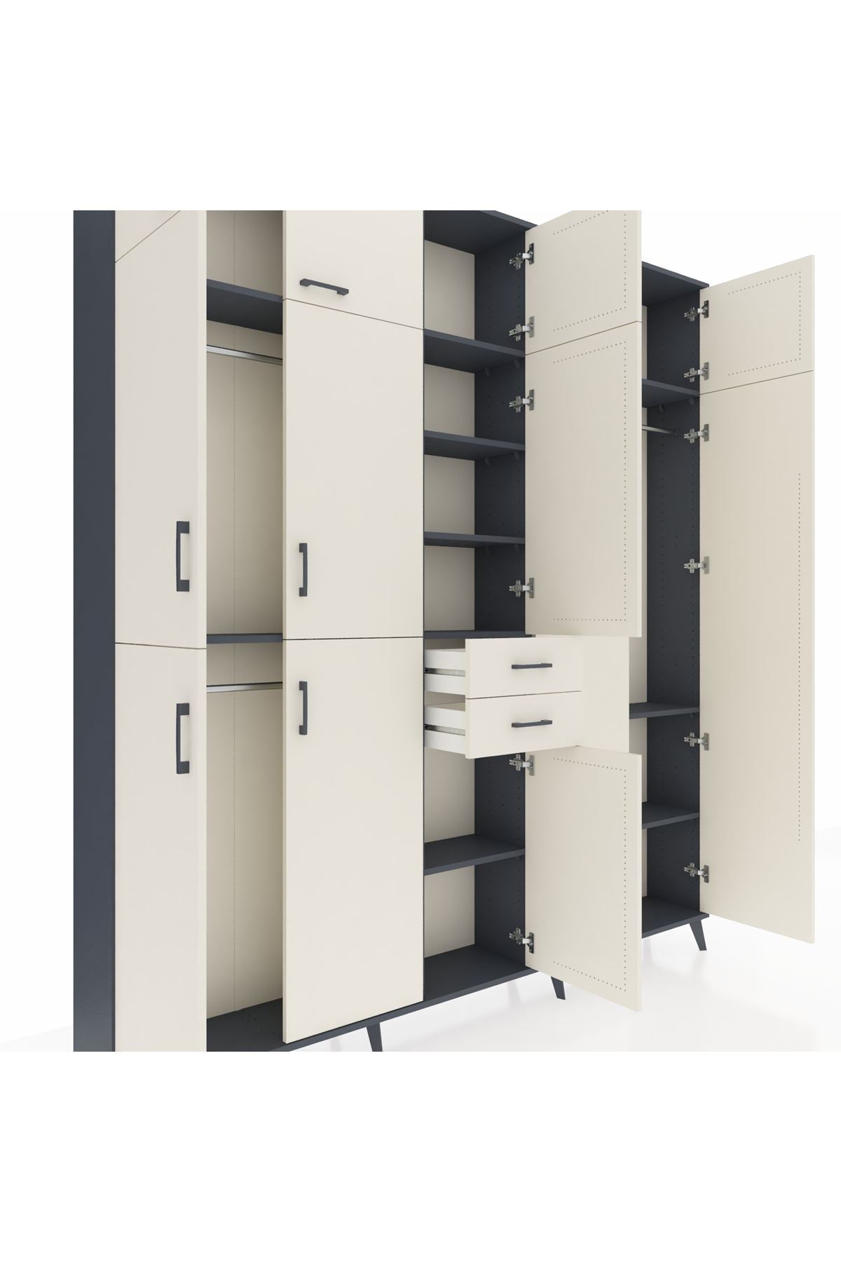 Arges Gardrop 10 Raflı 2 Çekmeceli 3 Askılı 220x30x243 Antrasit-Aytaşı