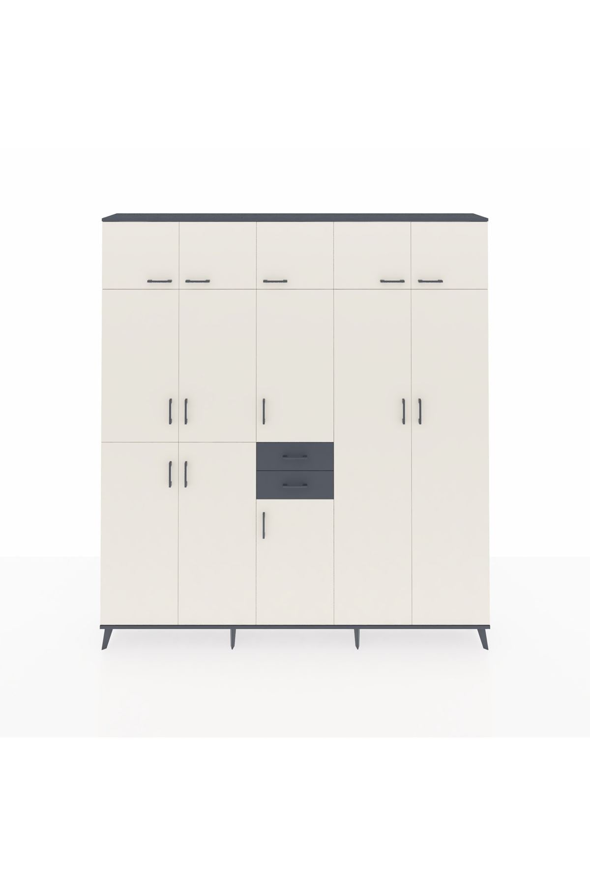 Arges Dolap 10 Raflı 2 Çekmeceli 3 Askılı 220x30x243 Antrasit-Aytaşı/Antrasit