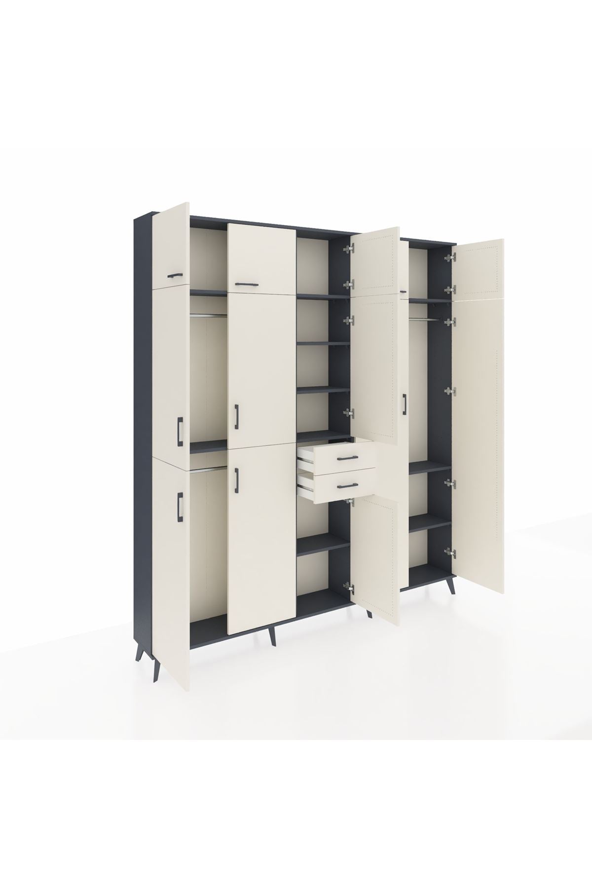 Arges Gardrop 10 Raflı 2 Çekmeceli 3 Askılı 220x30x243 Antrasit-Aytaşı