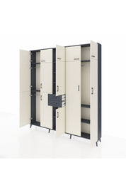 Arges Dolap 10 Raflı 2 Çekmeceli 3 Askılı 220x30x243 Antrasit-Aytaşı/Antrasit