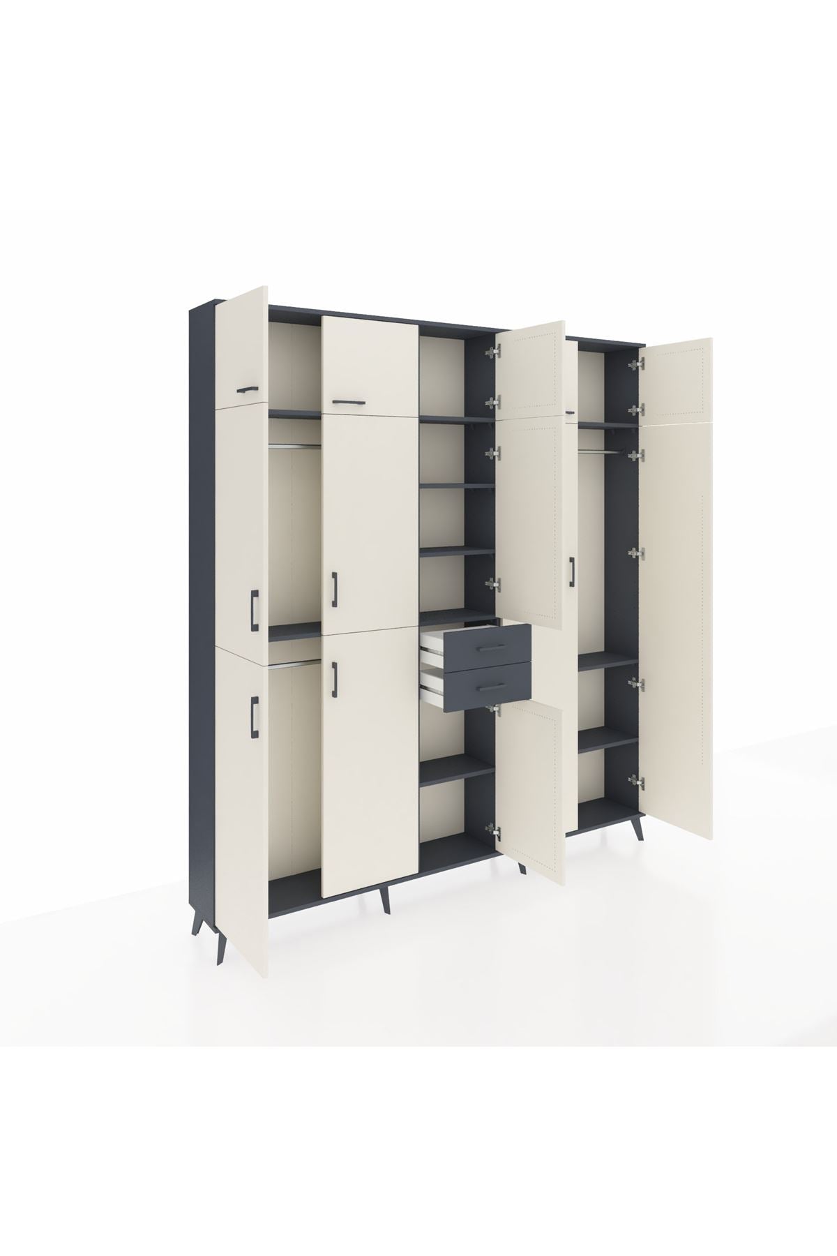 Arges Dolap 10 Raflı 2 Çekmeceli 3 Askılı 220x30x243 Antrasit-Aytaşı/Antrasit