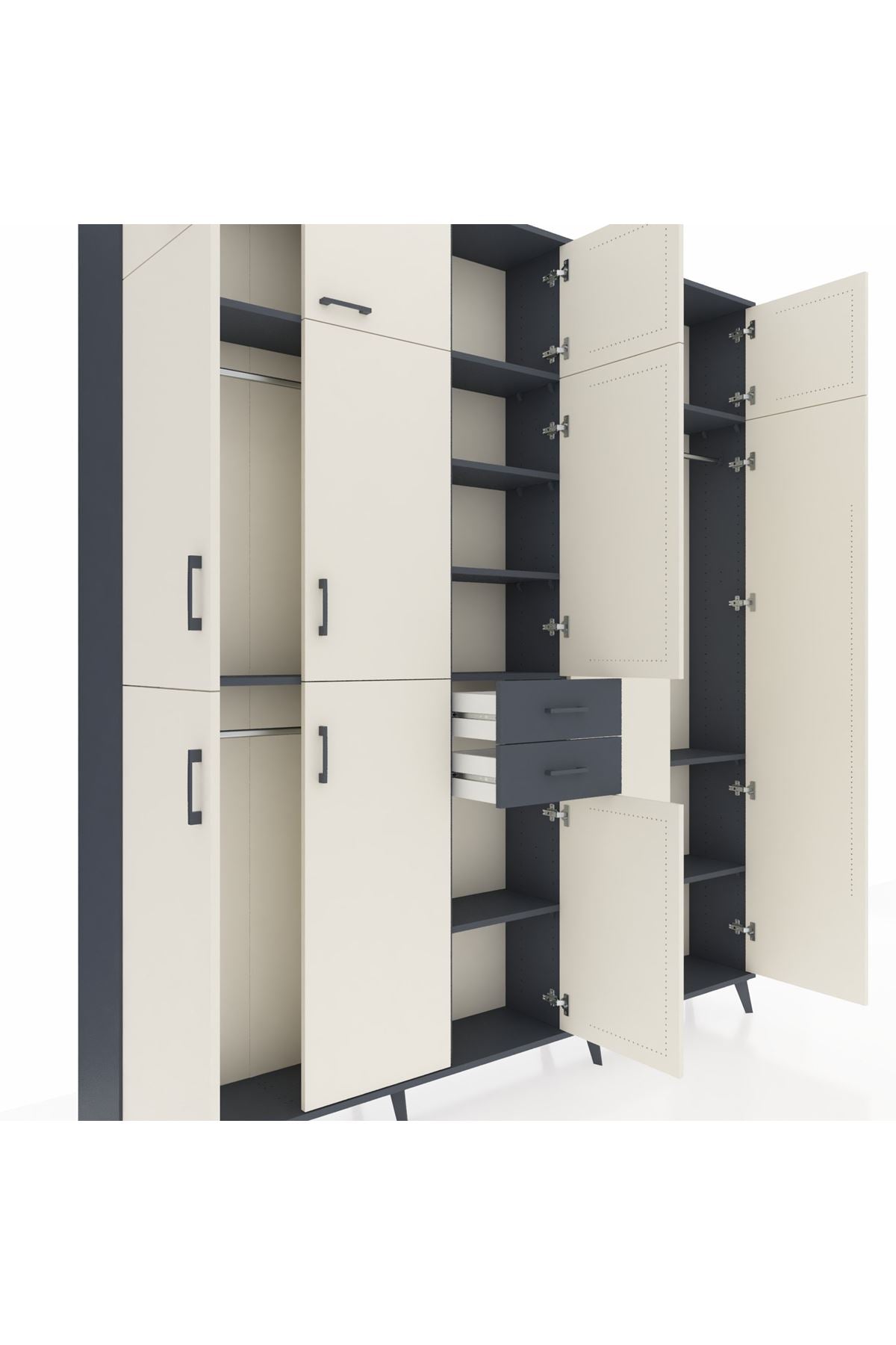 Arges Dolap 10 Raflı 2 Çekmeceli 3 Askılı 220x30x243 Antrasit-Aytaşı/Antrasit