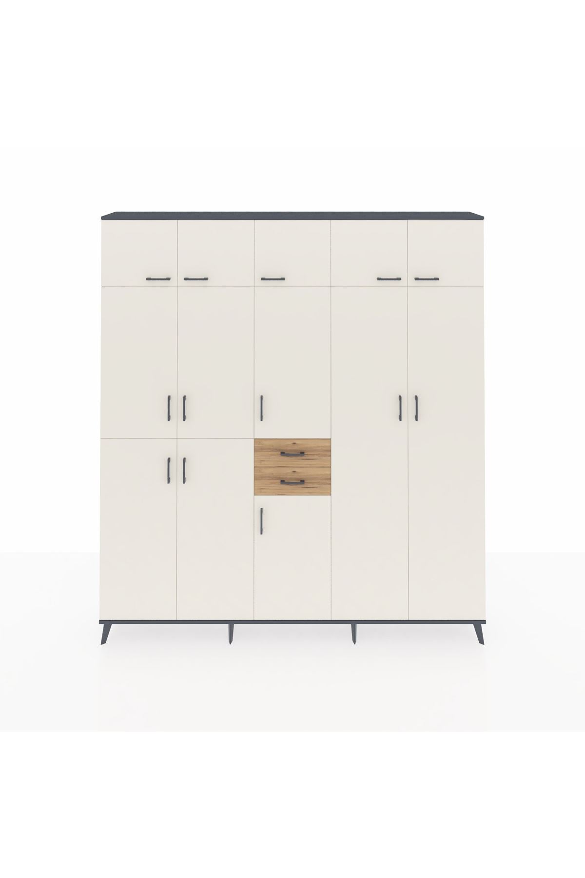 Arges Dolap 10 Raflı 2 Çekmeceli 3 Askılı 220x30x243 Antrasit-Aytaşı/Çam