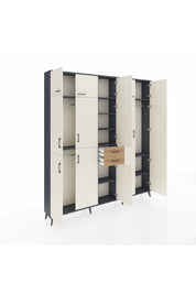 Arges Dolap 10 Raflı 2 Çekmeceli 3 Askılı 220x30x243 Antrasit-Aytaşı/Çam