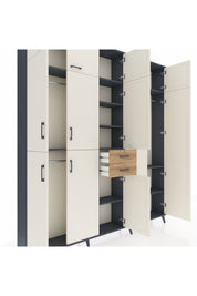 Arges Dolap 10 Raflı 2 Çekmeceli 3 Askılı 220x30x243 Antrasit-Aytaşı/Çam