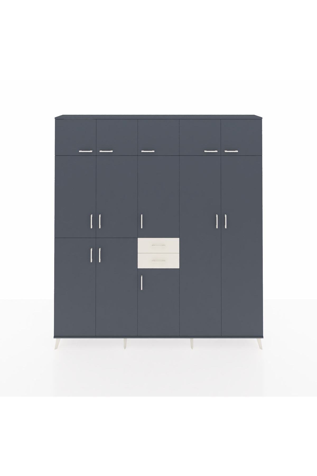 Arges Dolap 10 Raflı 2 Çekmeceli 3 Askılı 220x30x243 Antrasit-Antrasit/Aytaşı