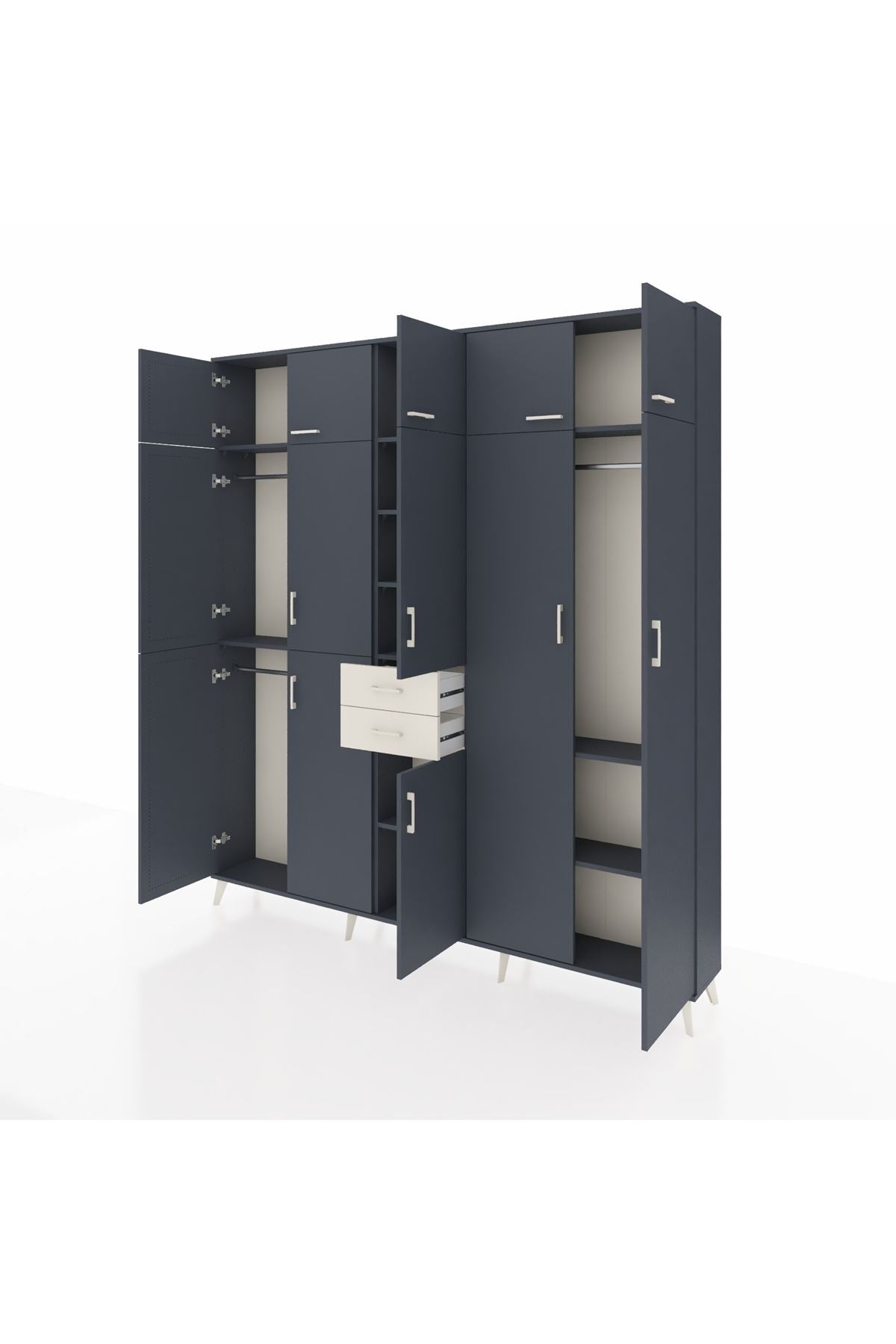 Arges Dolap 10 Raflı 2 Çekmeceli 3 Askılı 220x30x243 Antrasit-Antrasit/Aytaşı