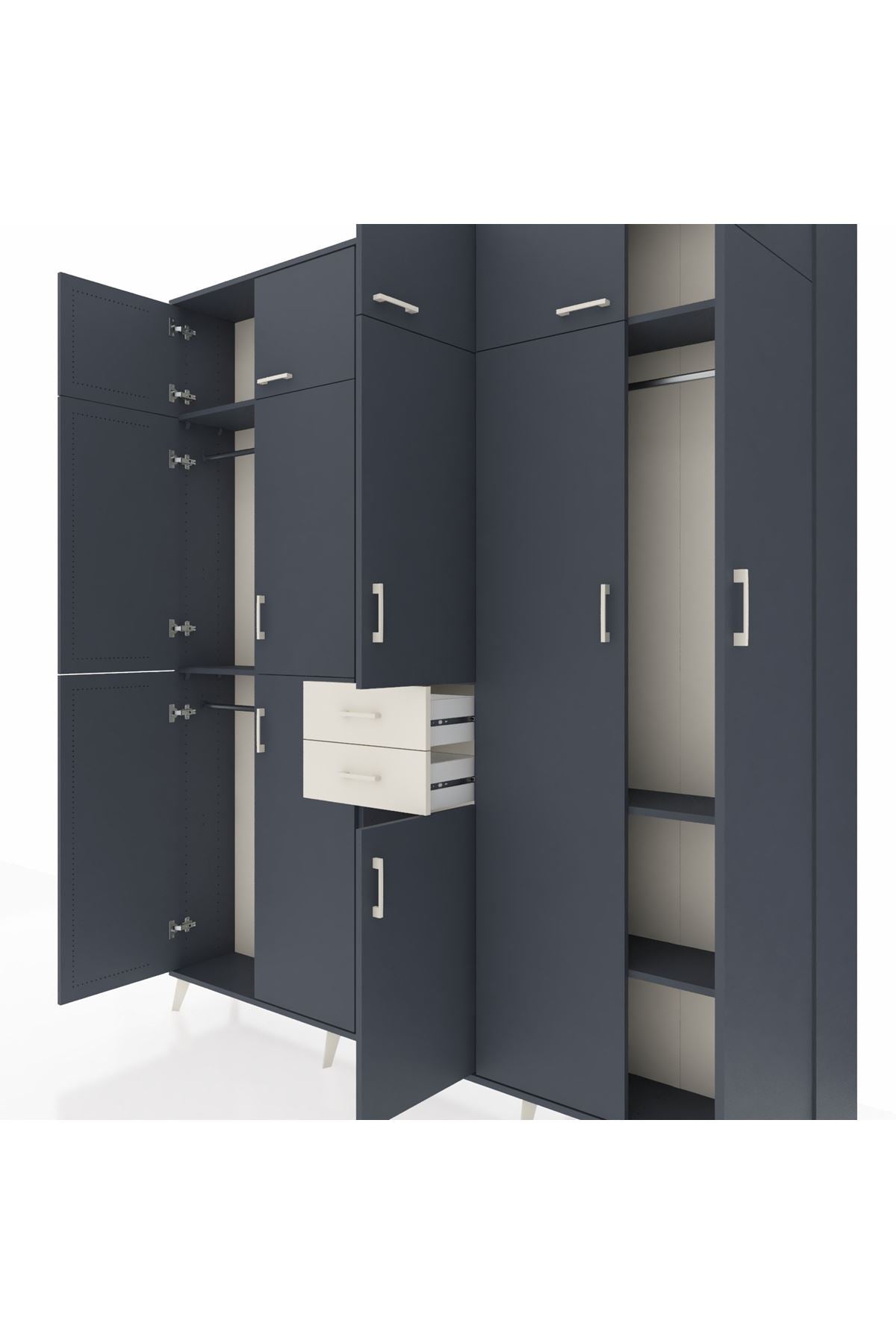 Arges Dolap 10 Raflı 2 Çekmeceli 3 Askılı 220x30x243 Antrasit-Antrasit/Aytaşı