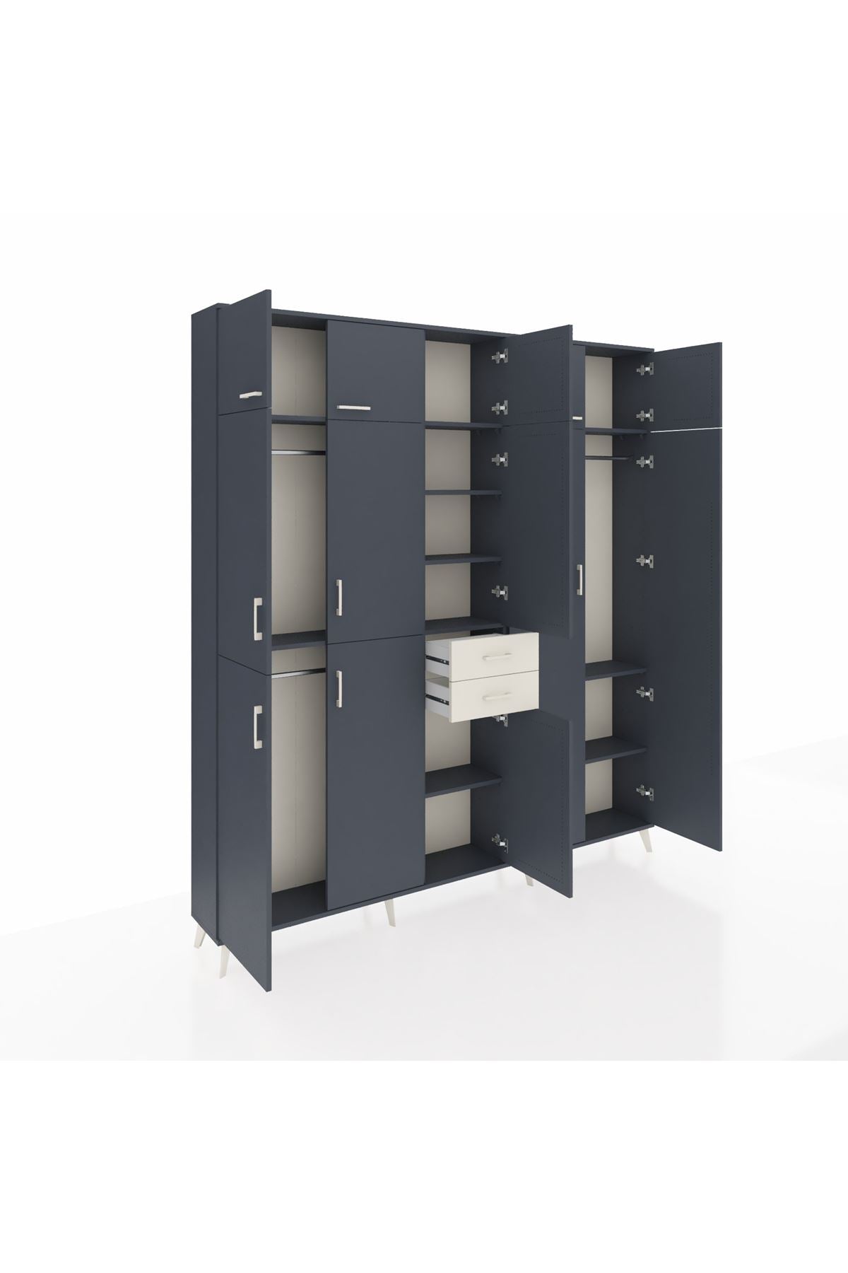 Arges Dolap 10 Raflı 2 Çekmeceli 3 Askılı 220x30x243 Antrasit-Antrasit/Aytaşı