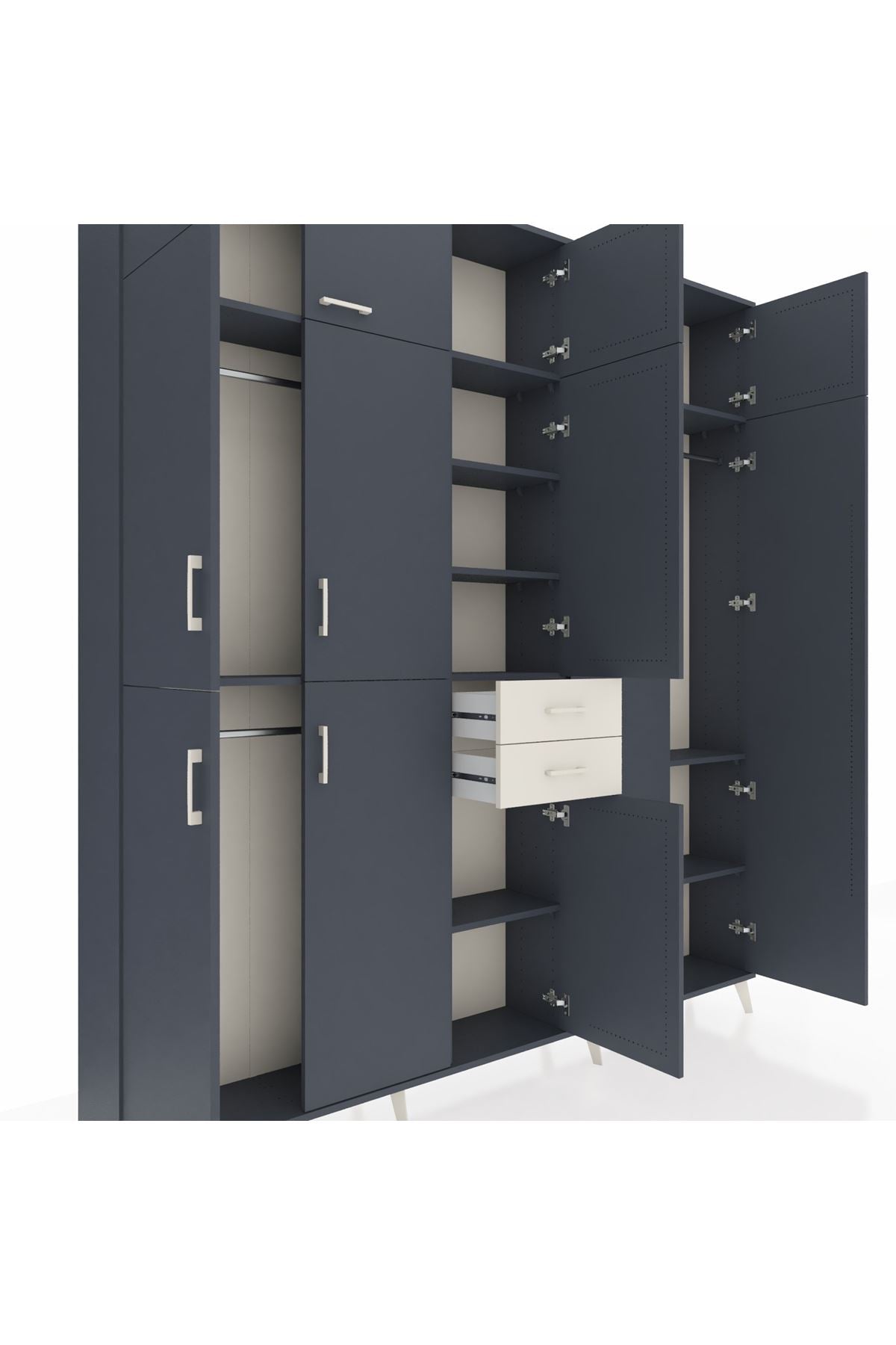 Arges Dolap 10 Raflı 2 Çekmeceli 3 Askılı 220x30x243 Antrasit-Antrasit/Aytaşı