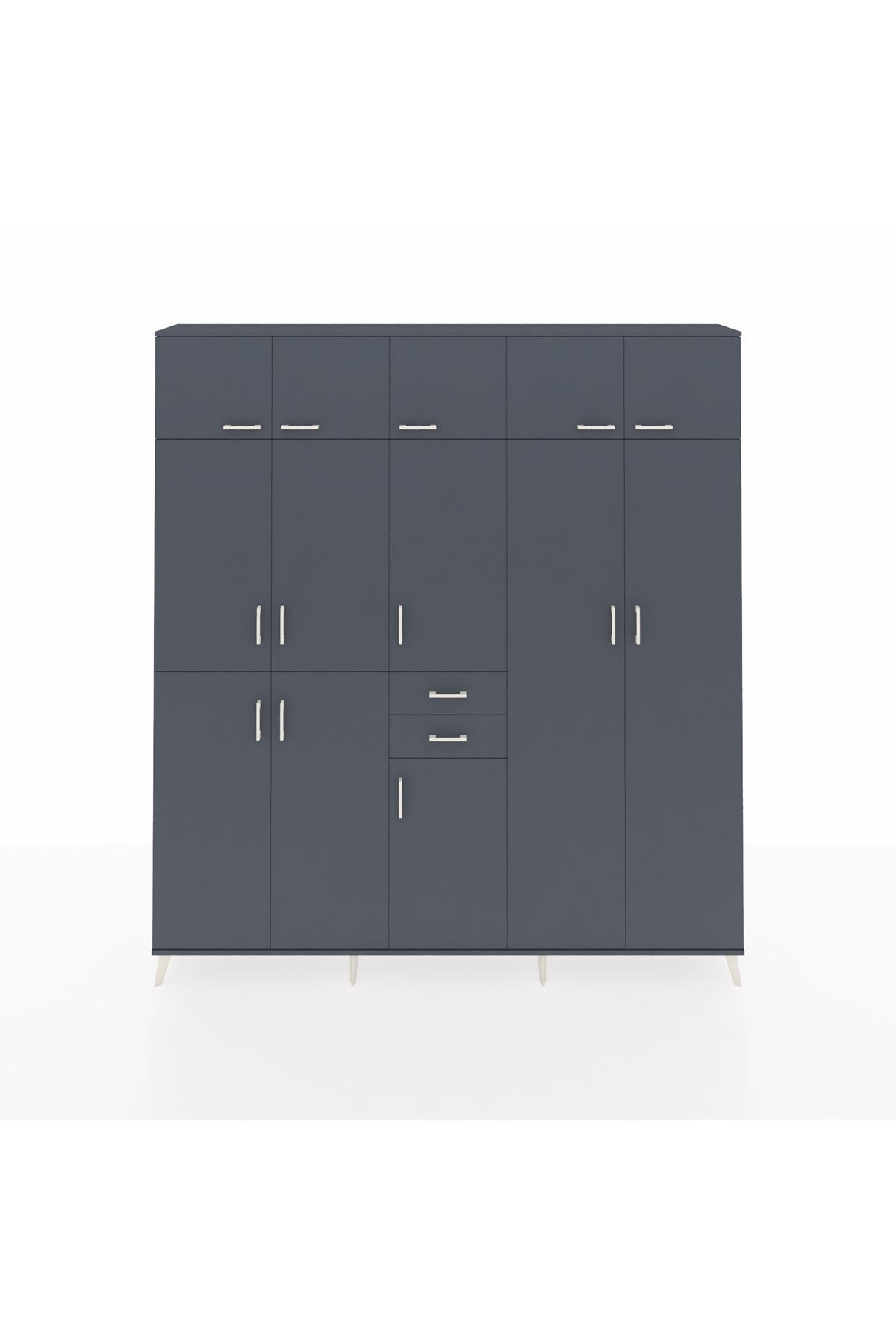 Arges Gardrop 10 Raflı 2 Çekmeceli 3 Askılı 220x30x243 Antrasit-Antrasit