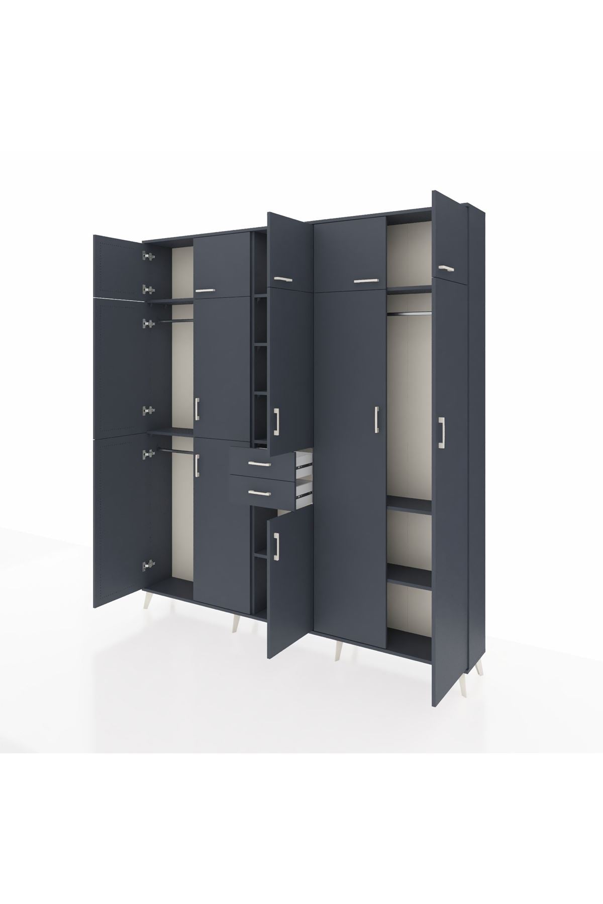 Arges Gardrop 10 Raflı 2 Çekmeceli 3 Askılı 220x30x243 Antrasit-Antrasit