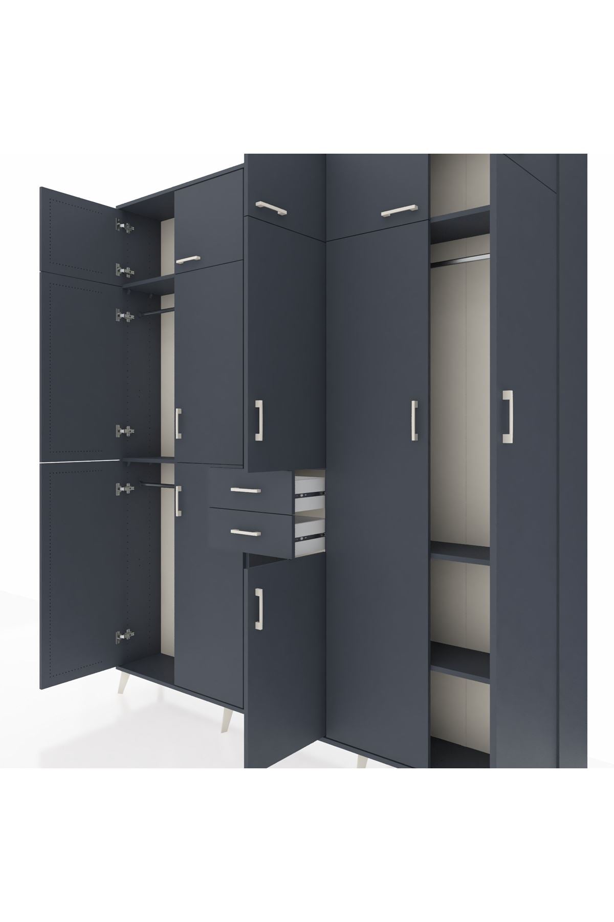 Arges Gardrop 10 Raflı 2 Çekmeceli 3 Askılı 220x30x243 Antrasit-Antrasit