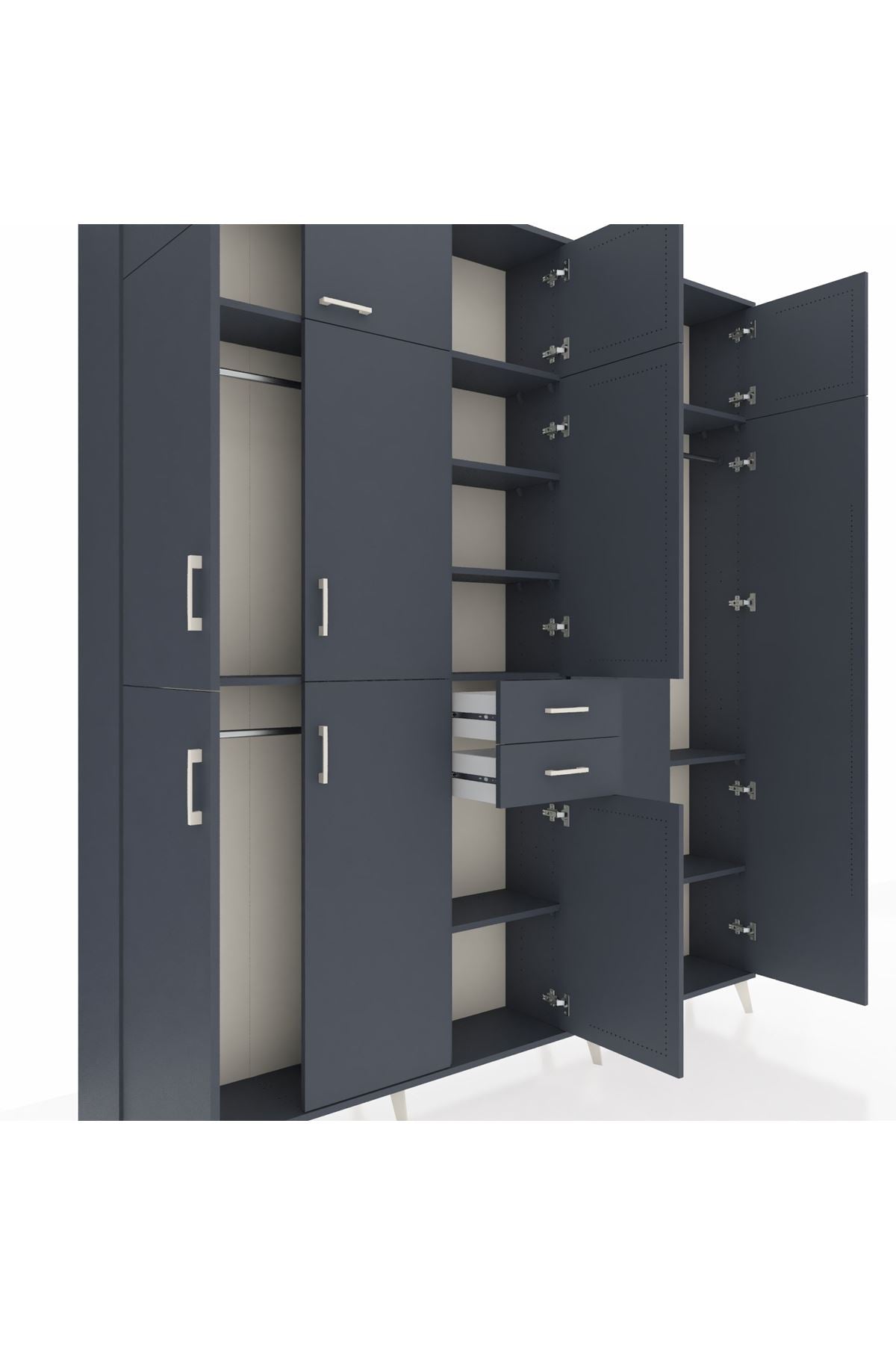 Arges Gardrop 10 Raflı 2 Çekmeceli 3 Askılı 220x30x243 Antrasit-Antrasit