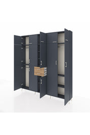 Arges Dolap 10 Raflı 2 Çekmeceli 3 Askılı 220x30x243 Antrasit-Antrasit/Çam