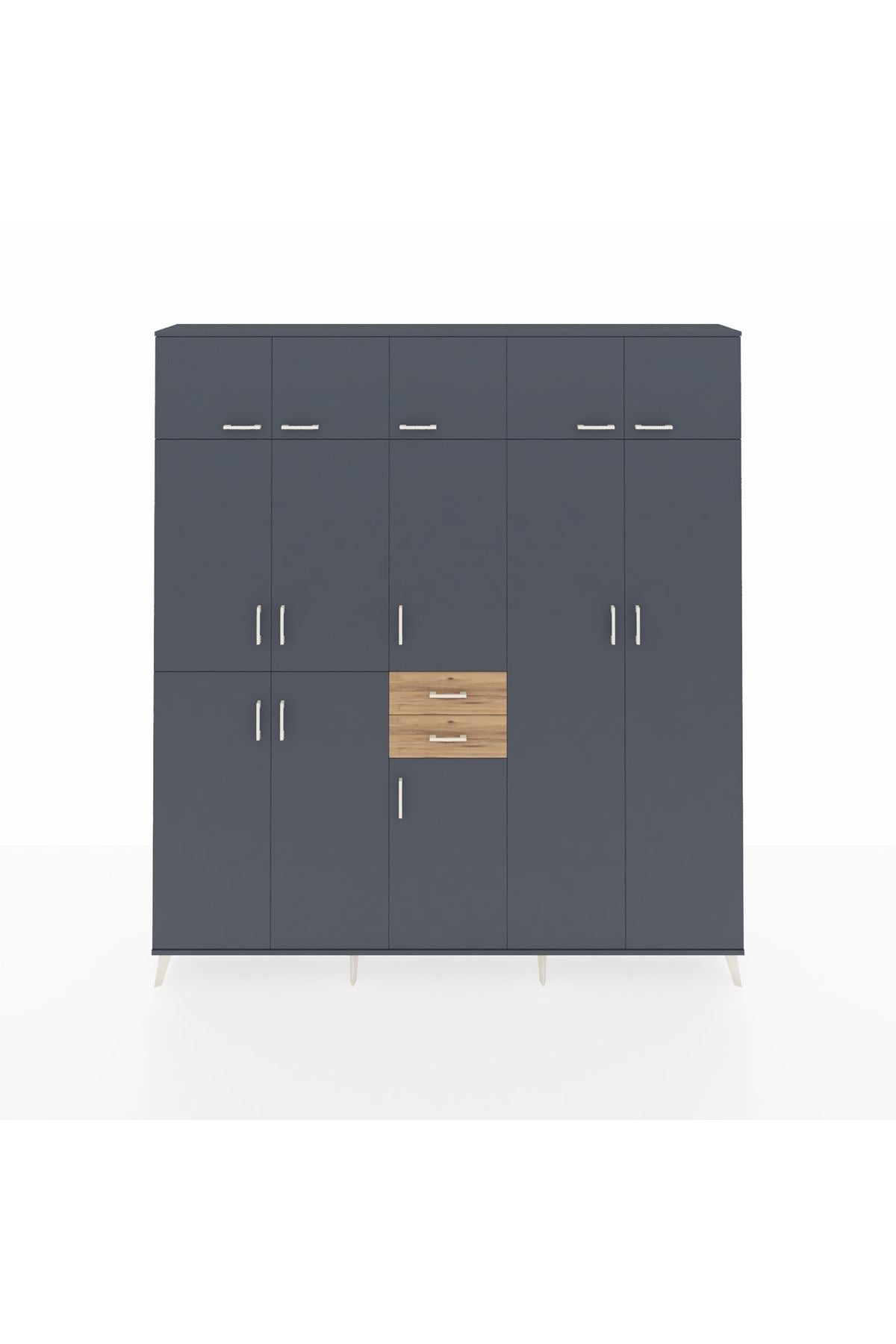 Arges Dolap 10 Raflı 2 Çekmeceli 3 Askılı 220x30x243 Antrasit-Antrasit/Çam