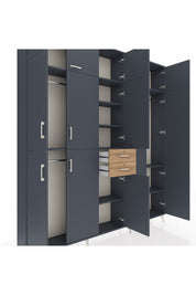 Arges Dolap 10 Raflı 2 Çekmeceli 3 Askılı 220x30x243 Antrasit-Antrasit/Çam