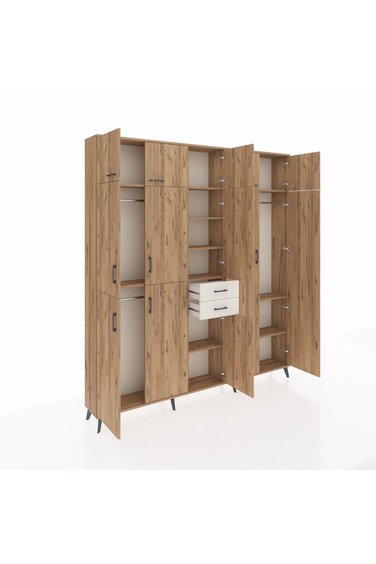 Arges Dolap 10 Raflı 2 Çekmeceli 3 Askılı 220x30x243 Çam-Çam/Aytaşı