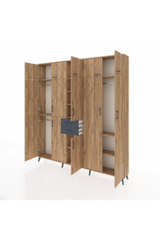 Arges Dolap 10 Raflı 2 Çekmeceli 3 Askılı 220x30x243 Çam-Çam/Antrasit