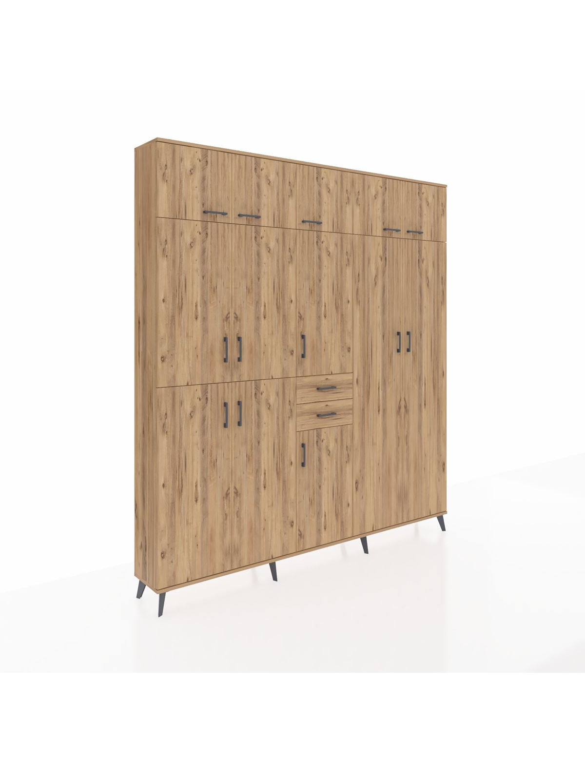 Arges Gardrop 10 Raflı 2 Çekmeceli 3 Askılı 220x30x243 Çam-Çam