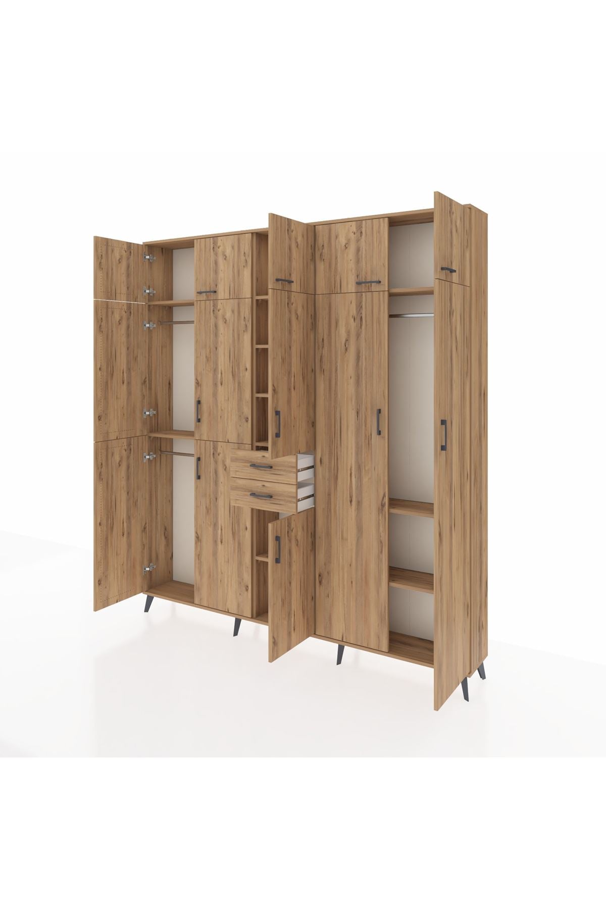 Arges Gardrop 10 Raflı 2 Çekmeceli 3 Askılı 220x30x243 Çam-Çam