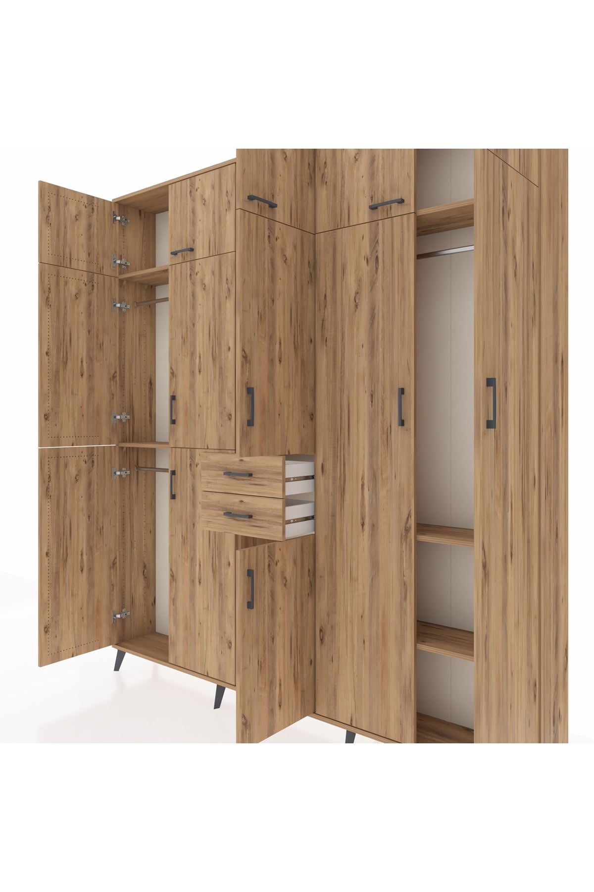 Arges Gardrop 10 Raflı 2 Çekmeceli 3 Askılı 220x30x243 Çam-Çam