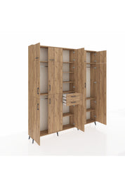 Arges Gardrop 10 Raflı 2 Çekmeceli 3 Askılı 220x30x243 Çam-Çam