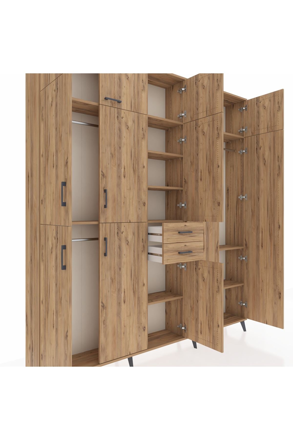 Arges Gardrop 10 Raflı 2 Çekmeceli 3 Askılı 220x30x243 Çam-Çam