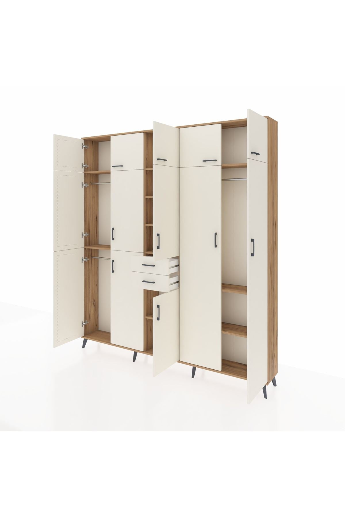 Arges Gardrop 10 Raflı 2 Çekmeceli 3 Askılı 220x30x243 Çam-Aytaşı