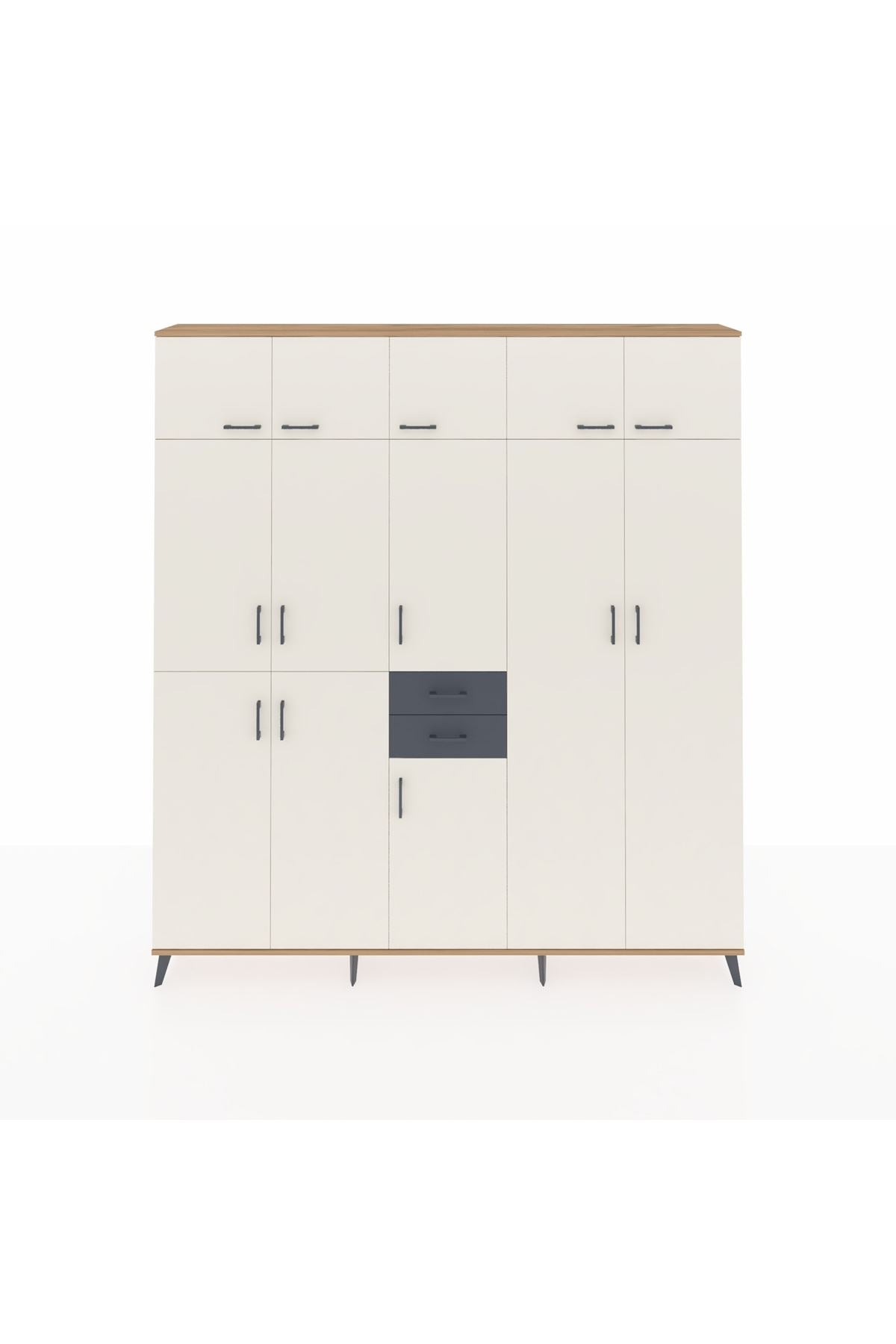 Arges Dolap 10 Raflı 2 Çekmeceli 3 Askılı 220x30x243 Çam-Aytaşı/Antrasit