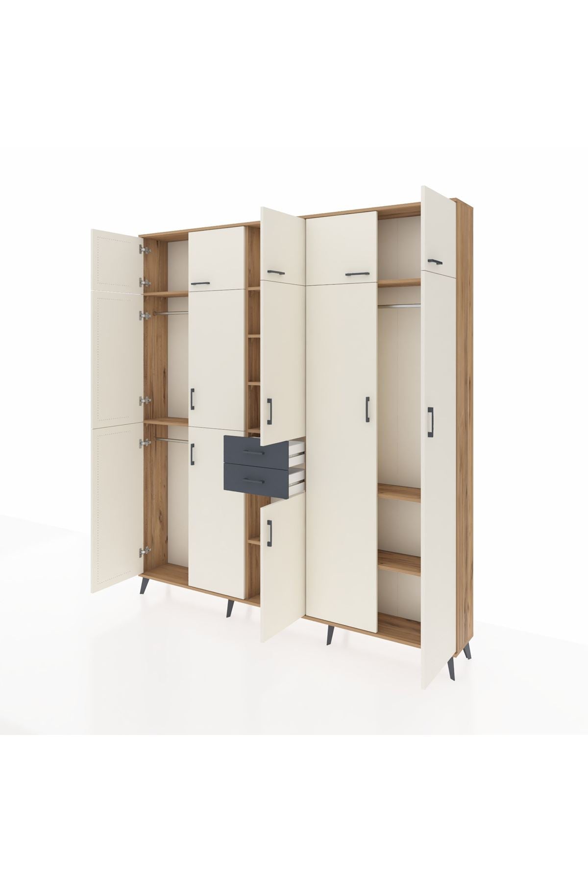 Arges Dolap 10 Raflı 2 Çekmeceli 3 Askılı 220x30x243 Çam-Aytaşı/Antrasit