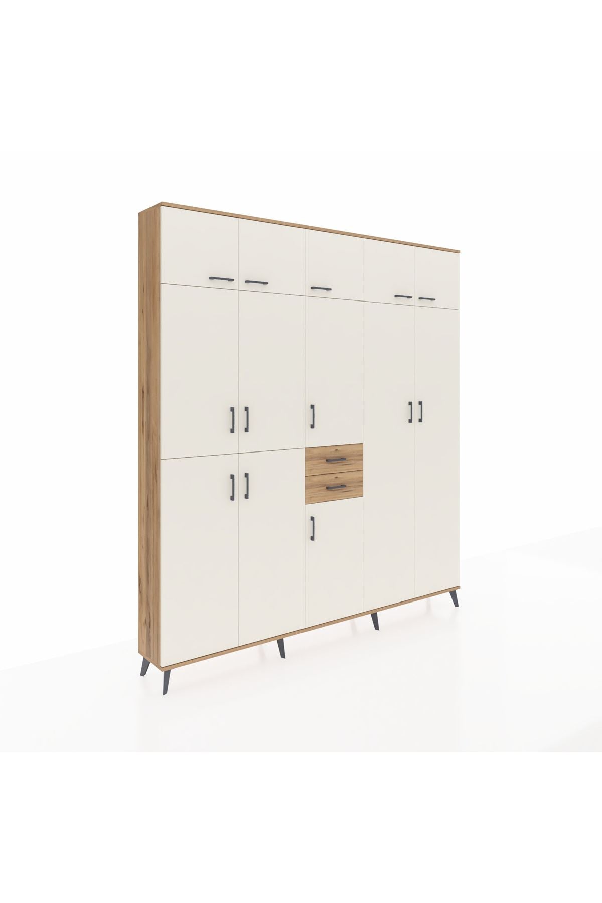 Arges Dolap 10 Raflı 2 Çekmeceli 3 Askılı 220x30x243 Çam-Aytaşı/Çam