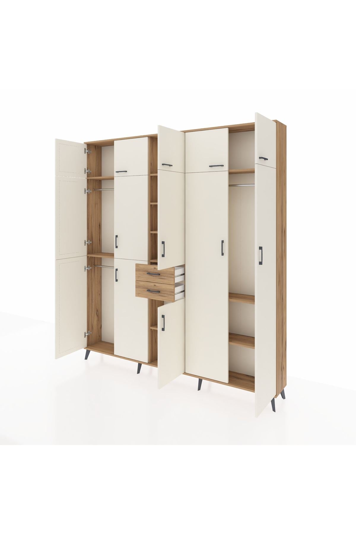 Arges Dolap 10 Raflı 2 Çekmeceli 3 Askılı 220x30x243 Çam-Aytaşı/Çam