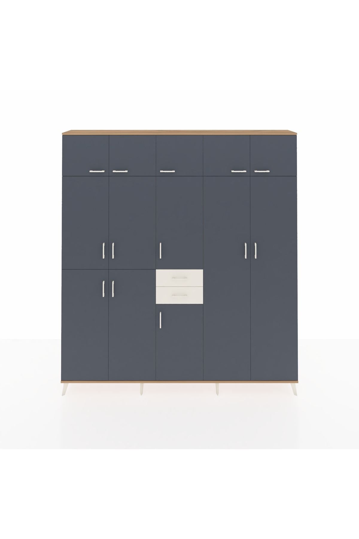 Arges Dolap 10 Raflı 2 Çekmeceli 3 Askılı 220x30x243 Çam-Antrasit/Aytaşı