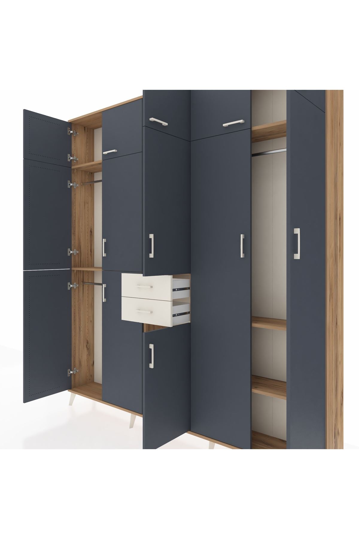 Arges Dolap 10 Raflı 2 Çekmeceli 3 Askılı 220x30x243 Çam-Antrasit/Aytaşı