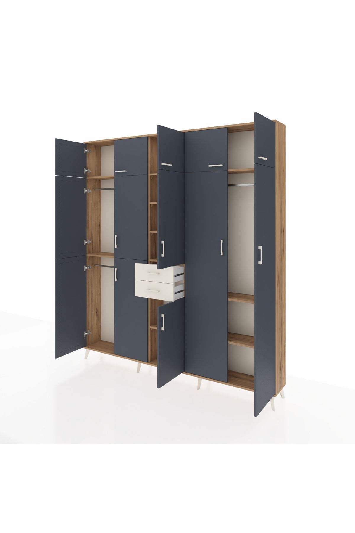 Arges Dolap 10 Raflı 2 Çekmeceli 3 Askılı 220x30x243 Çam-Antrasit/Aytaşı